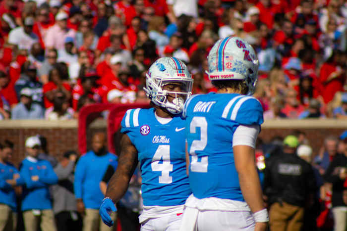Ole Miss Rebels quarterback Jaxson Dart and running back Quinshon Judkins